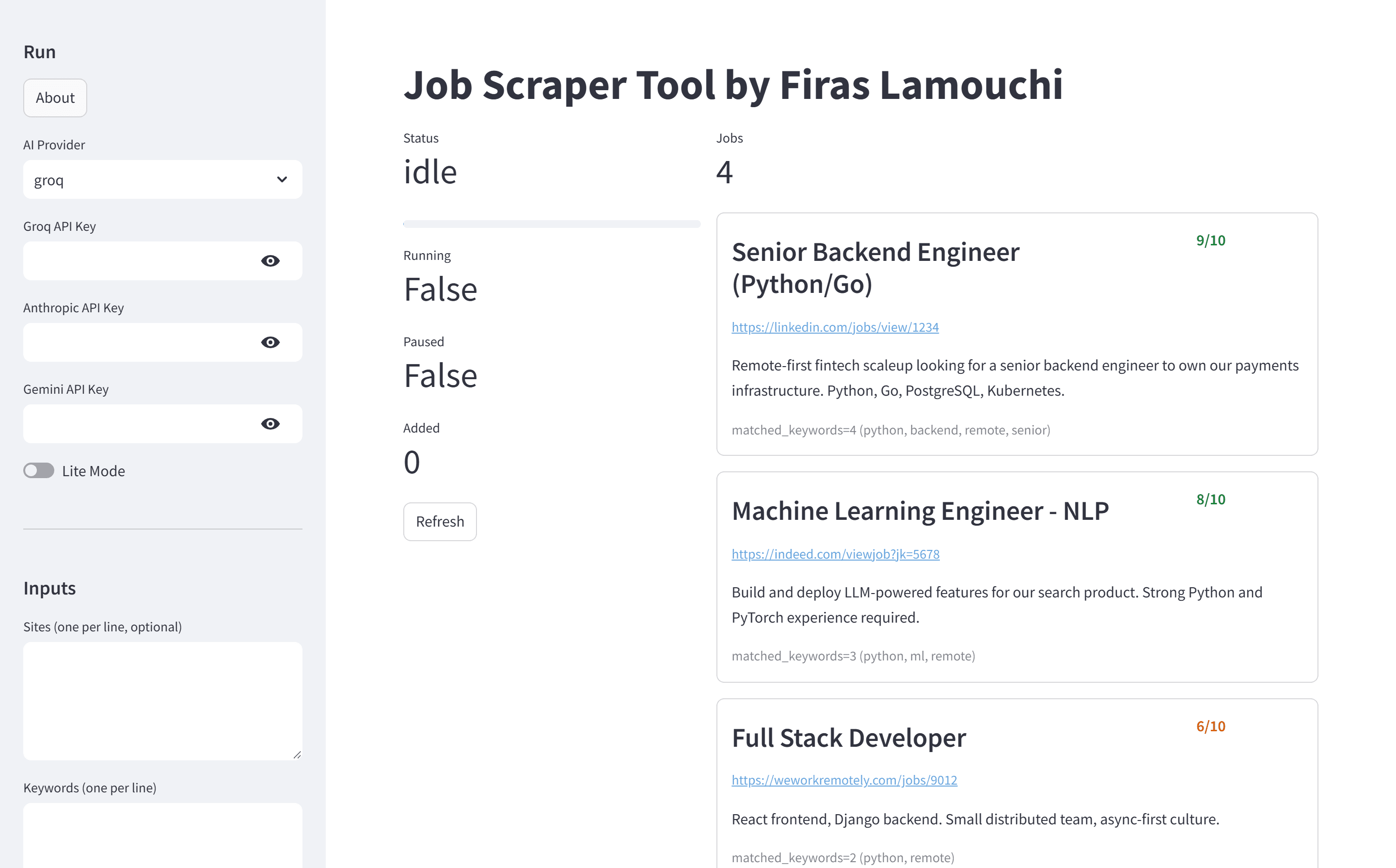 The scored job dashboard